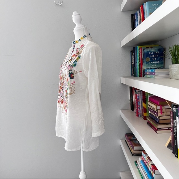 Dor Dor Couture Boho Bamboo White Embroidered Tunic small - Picture 3 of 11
